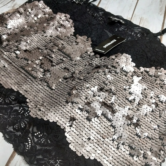 NEW EXPRESS SILVER AND LACE TOP - Picture 6 of 8